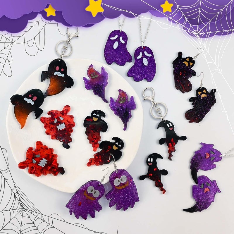 ZQYSING Halloween Resin Earring Molds with Holes, 9 Pair Various Shape Cute Ghost Silicone Mold for Resin, DIY Making Jewelry Earring Keychain for Halloween Party Gifts - Image 2
